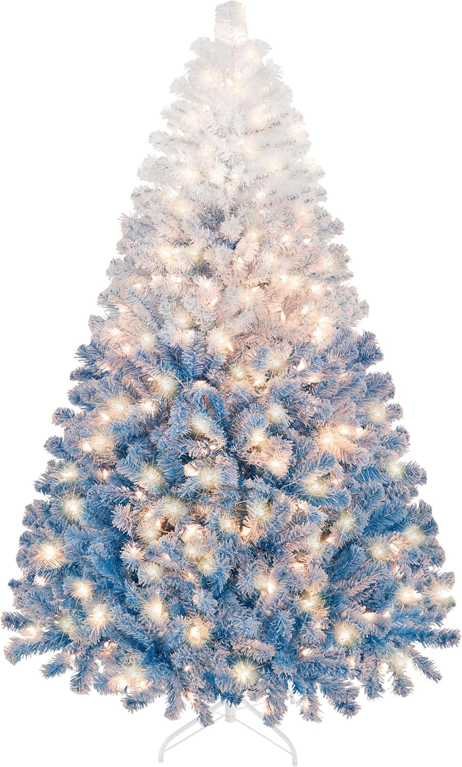 4.5Ft Snow Flocked Pre-Lit Christmas Tree with 150 Warm White Lights & Foldable Metal Stand