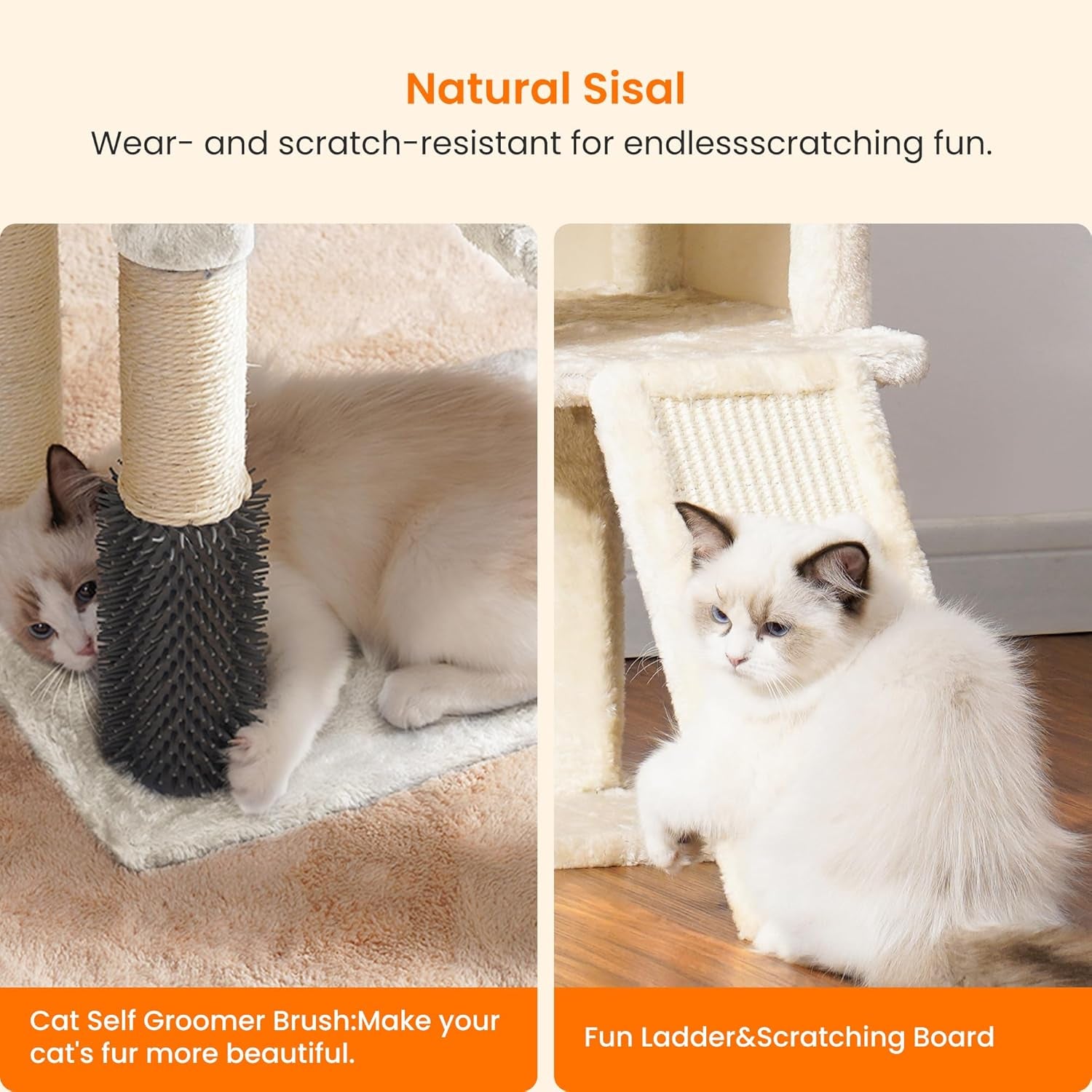 Cat Tree Tower with Self Groomer & Cozy Condo for Indoor Cats