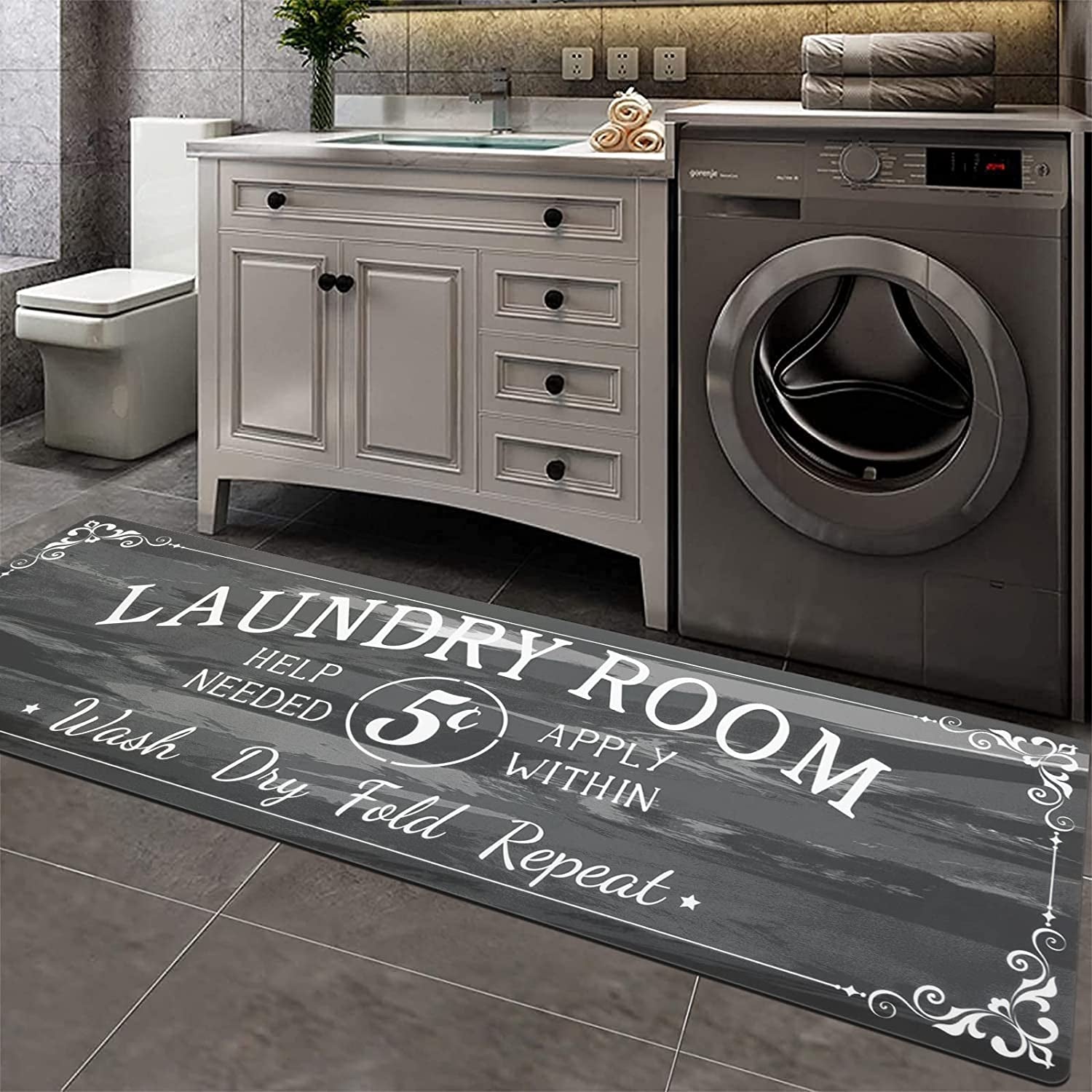 Waterproof Laundry Room Rug Runner 20"x48" – Non-Slip Washable Floor Mat for Kitchen & Bathroom