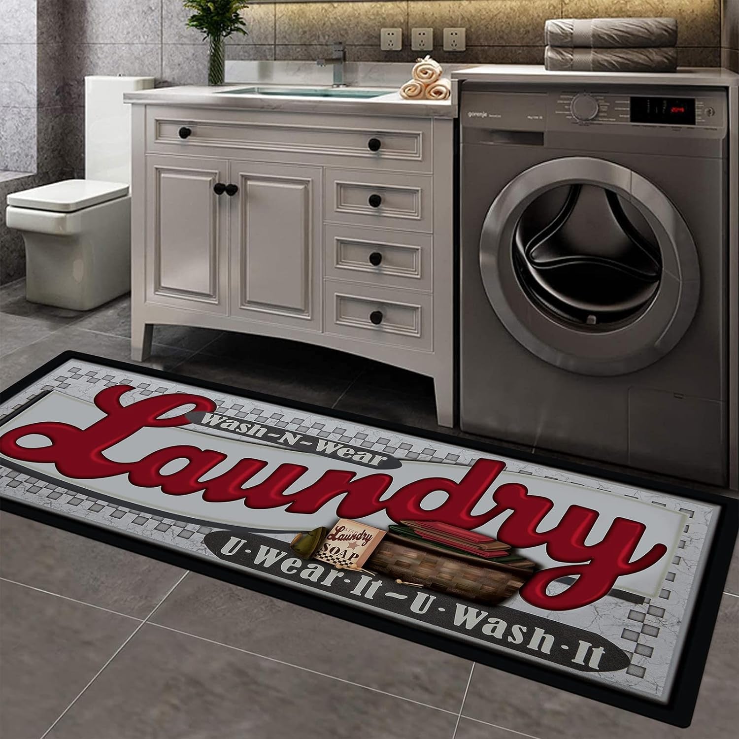 Waterproof Laundry Room Rug Runner 20"x48" – Non-Slip Washable Floor Mat for Kitchen & Bathroom