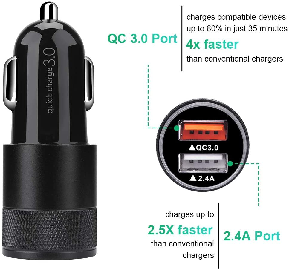 Fast Car Charger Dual USB 30W Quick Charge Adapter