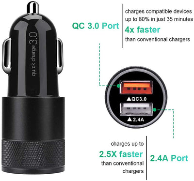 Fast Car Charger Dual USB 30W Quick Charge Adapter