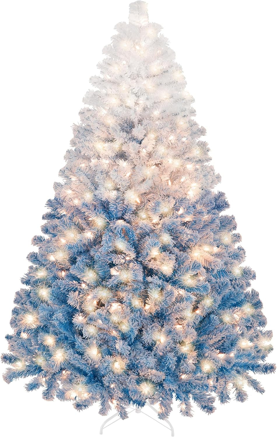 4.5Ft Snow Flocked Pre-Lit Christmas Tree with 150 Warm White Lights & Foldable Metal Stand