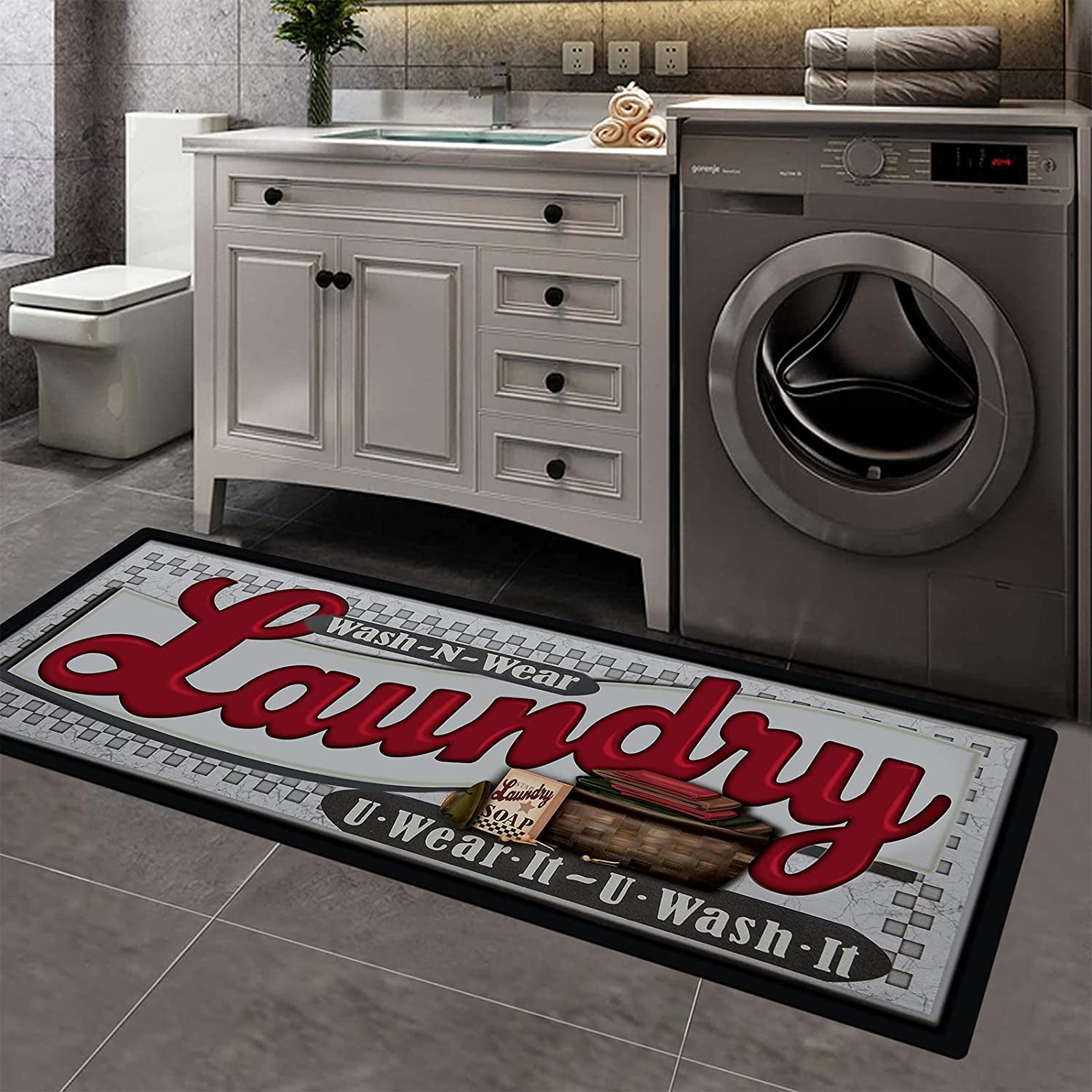 Waterproof Laundry Room Rug Runner 20"x48" – Non-Slip Washable Floor Mat for Kitchen & Bathroom