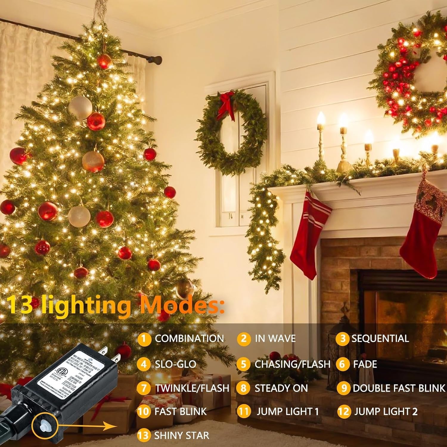 200 LED Warm White Christmas String Lights – 66FT Waterproof with Timer & 13 Modes