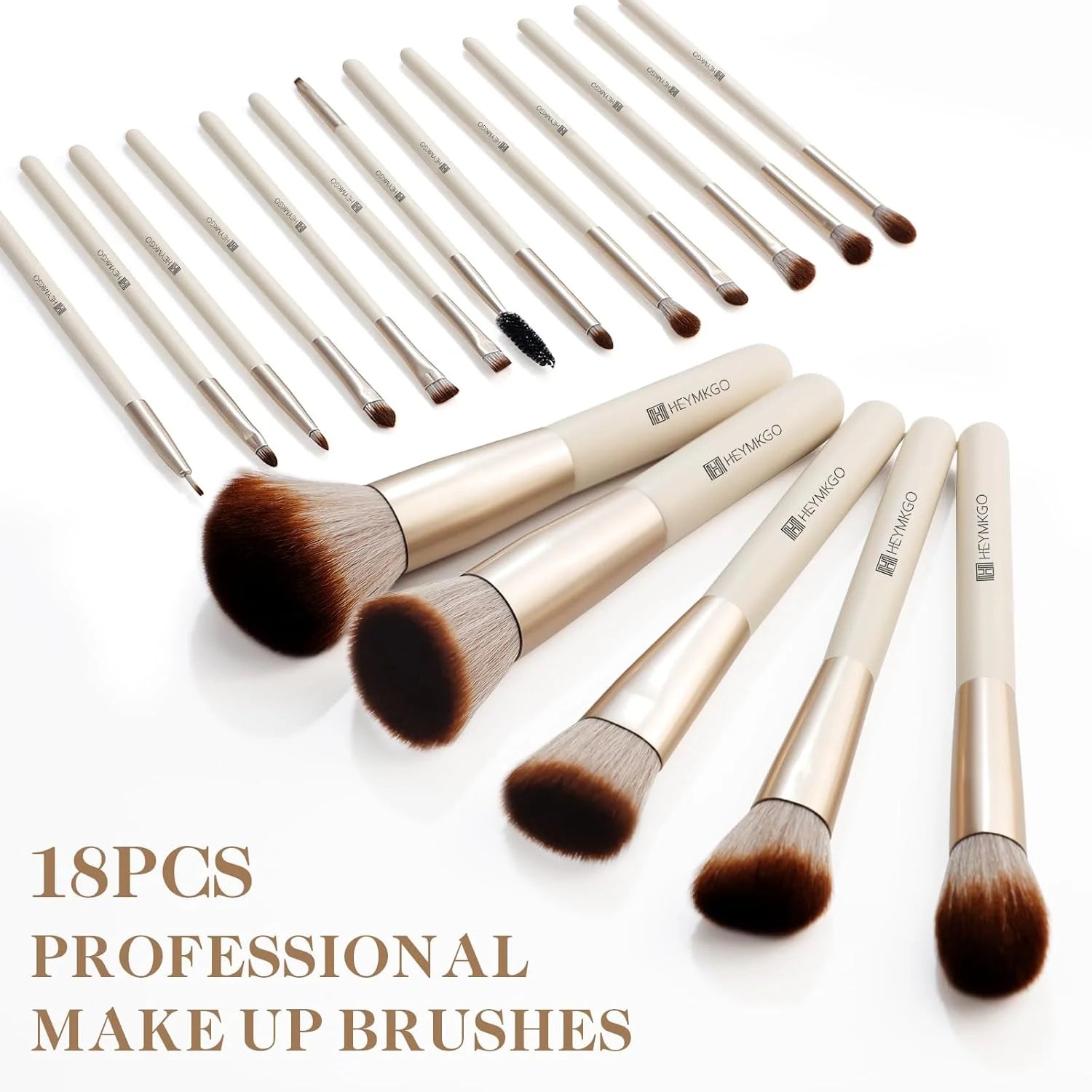 18Pcs Professional Apricot Makeup Brush Set with Travel Case – Soft Synthetic Brushes for Face & Eyes