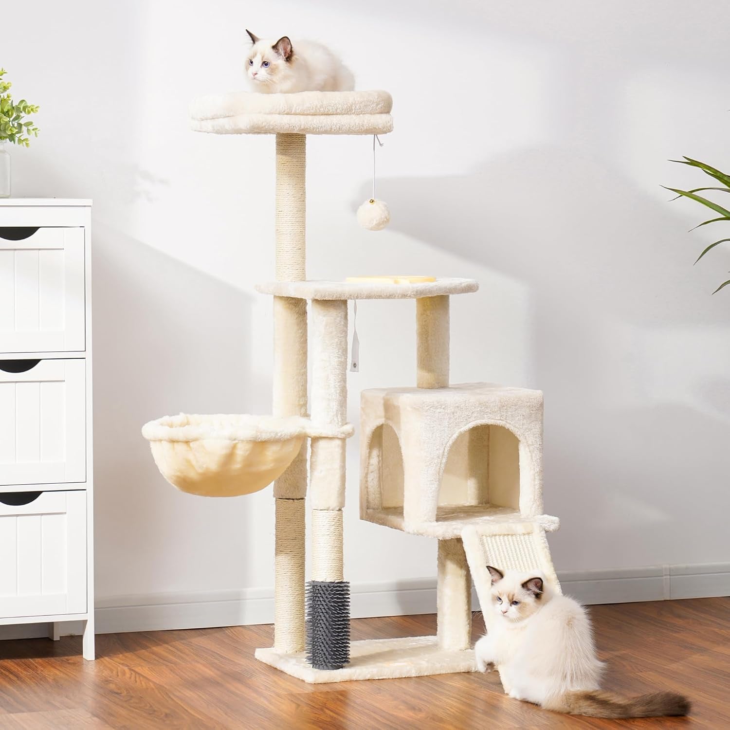 Cat Tree Tower with Self Groomer & Cozy Condo for Indoor Cats