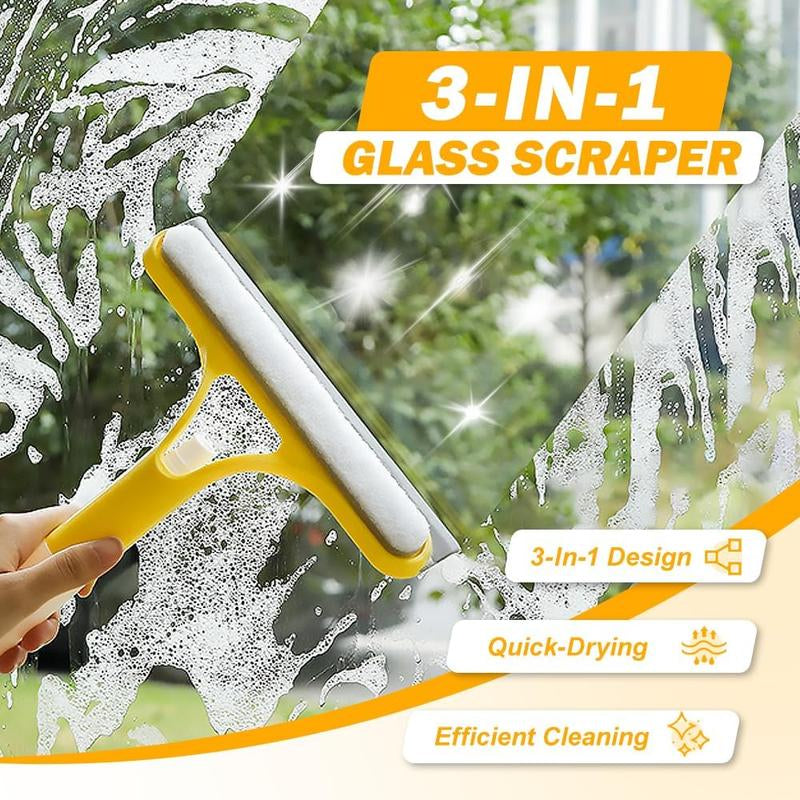 3-in-1 Window Cleaning Tool – Spray Squeegee & Scraper for Glass, Mirrors & Shower Doors