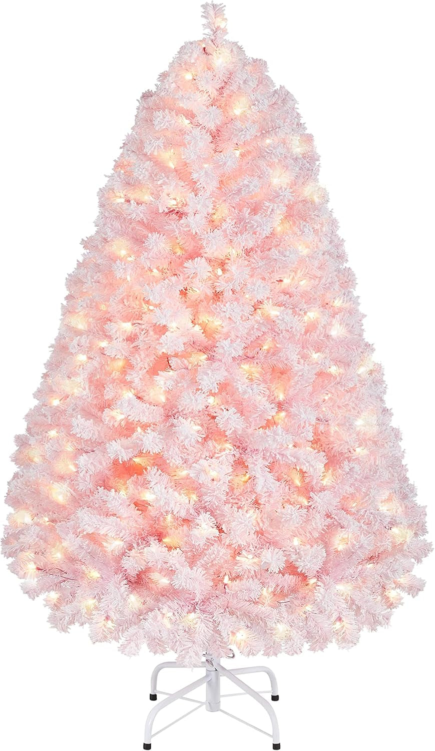 4.5Ft Snow Flocked Pre-Lit Christmas Tree with 150 Warm White Lights & Foldable Metal Stand