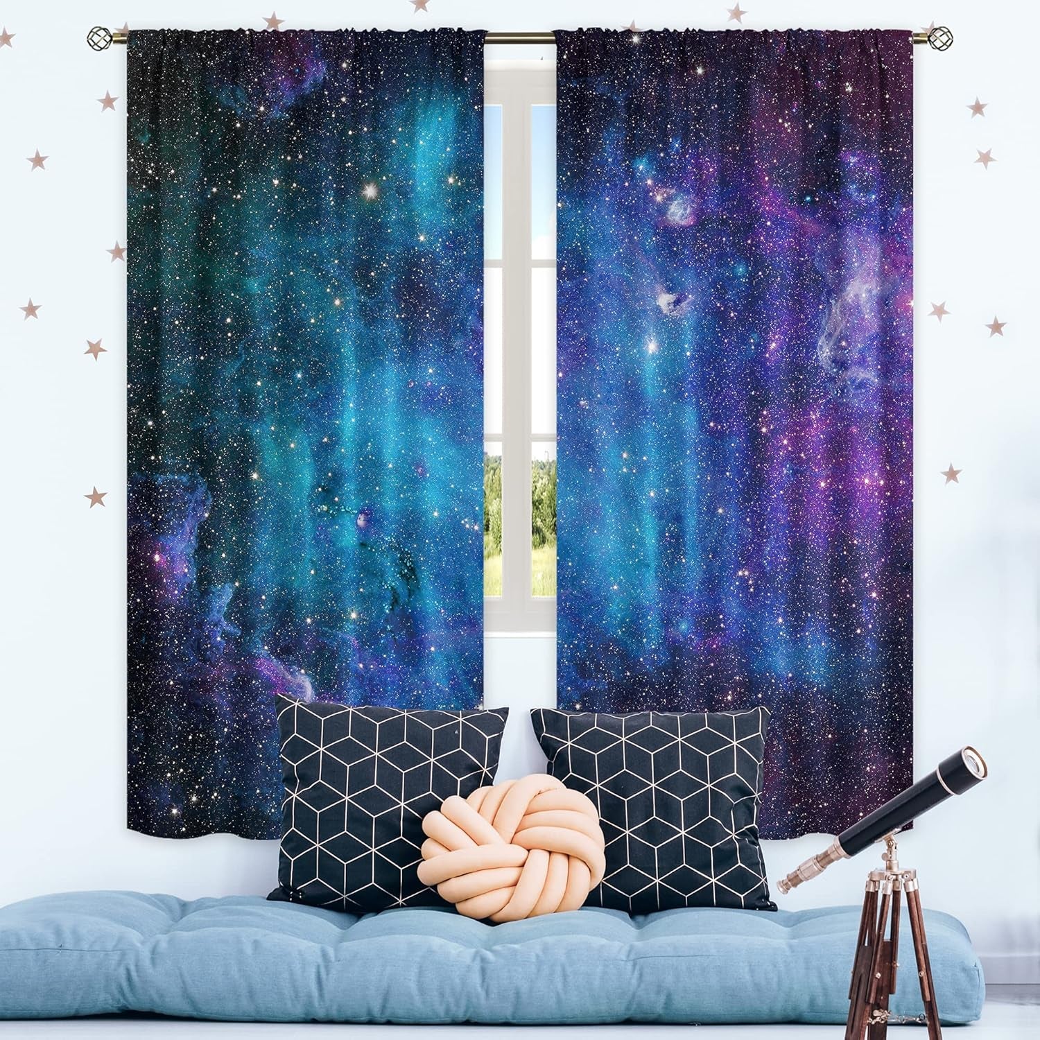 Kids Galaxy Outer Space Curtains 42x63 Inch – 2 Panels