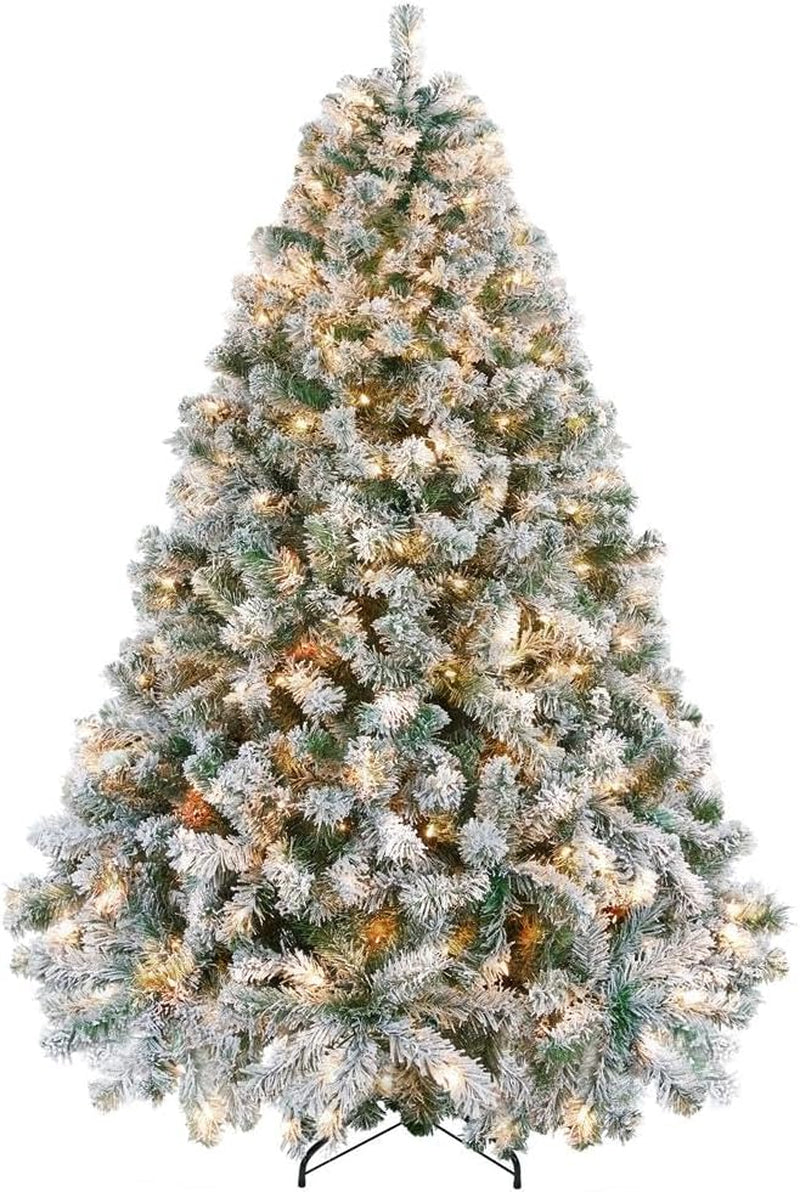 4.5Ft Snow Flocked Pre-Lit Christmas Tree with 150 Warm White Lights & Foldable Metal Stand