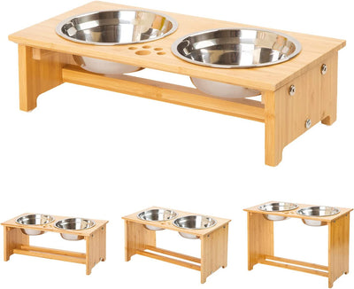 Bamboo Raised Pet Bowls with Stand – Elevated Cat & Small Dog Feeder Set
