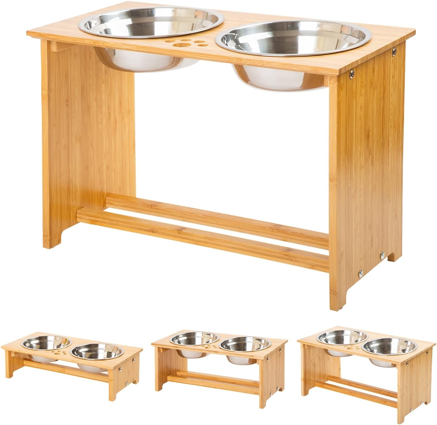 Bamboo Raised Pet Bowls with Stand – Elevated Cat & Small Dog Feeder Set