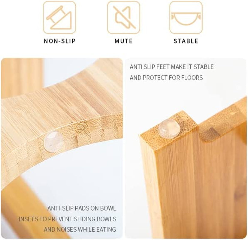 Bamboo Raised Pet Bowls with Stand – Elevated Cat & Small Dog Feeder Set