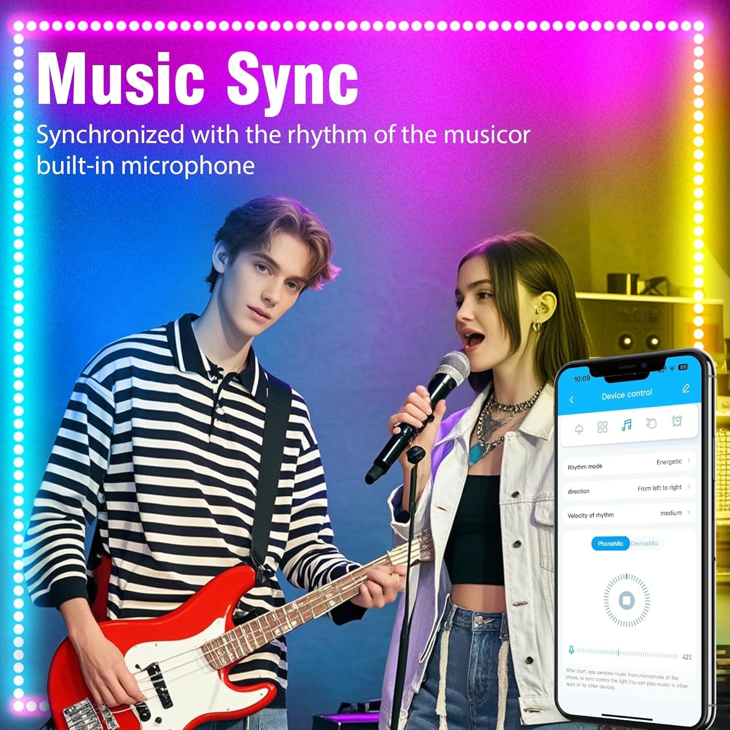 100Ft RGB LED Strip Lights with App & Remote – Music Sync Room Lighting