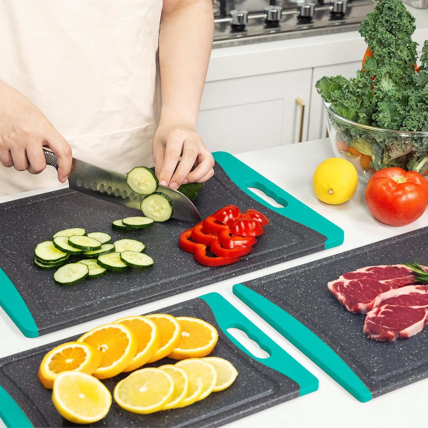 Extra Large Plastic Cutting Board Set of 3 – Non-Slip Dishwasher Safe with Juice Grooves