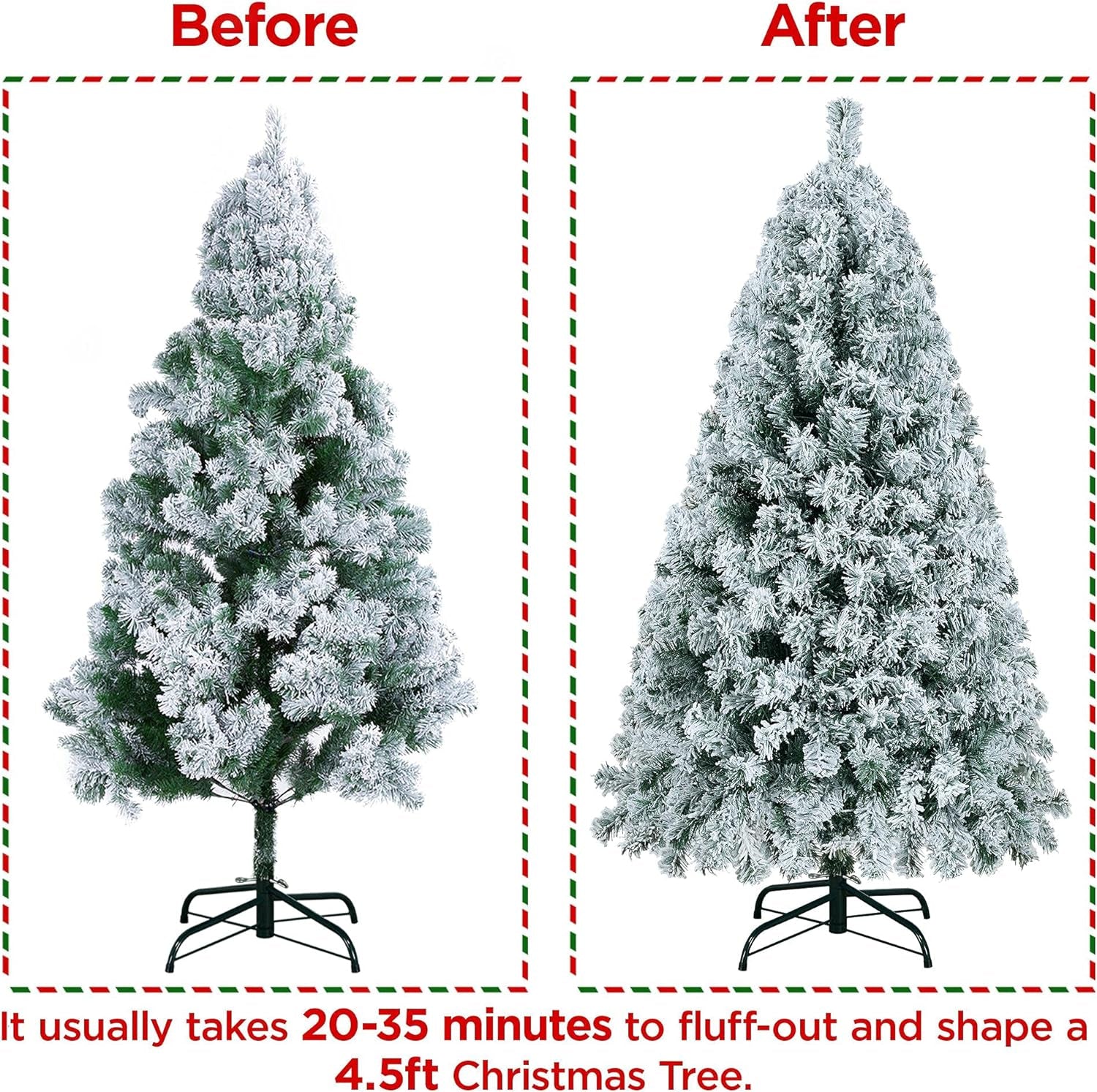 4.5Ft Snow Flocked Pre-Lit Christmas Tree with 150 Warm White Lights & Foldable Metal Stand