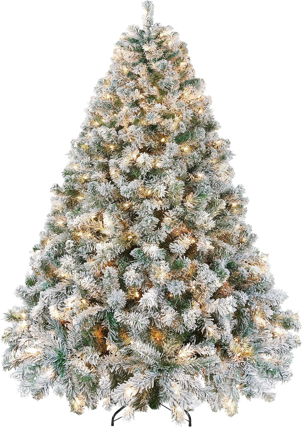 4.5Ft Snow Flocked Pre-Lit Christmas Tree with 150 Warm White Lights & Foldable Metal Stand