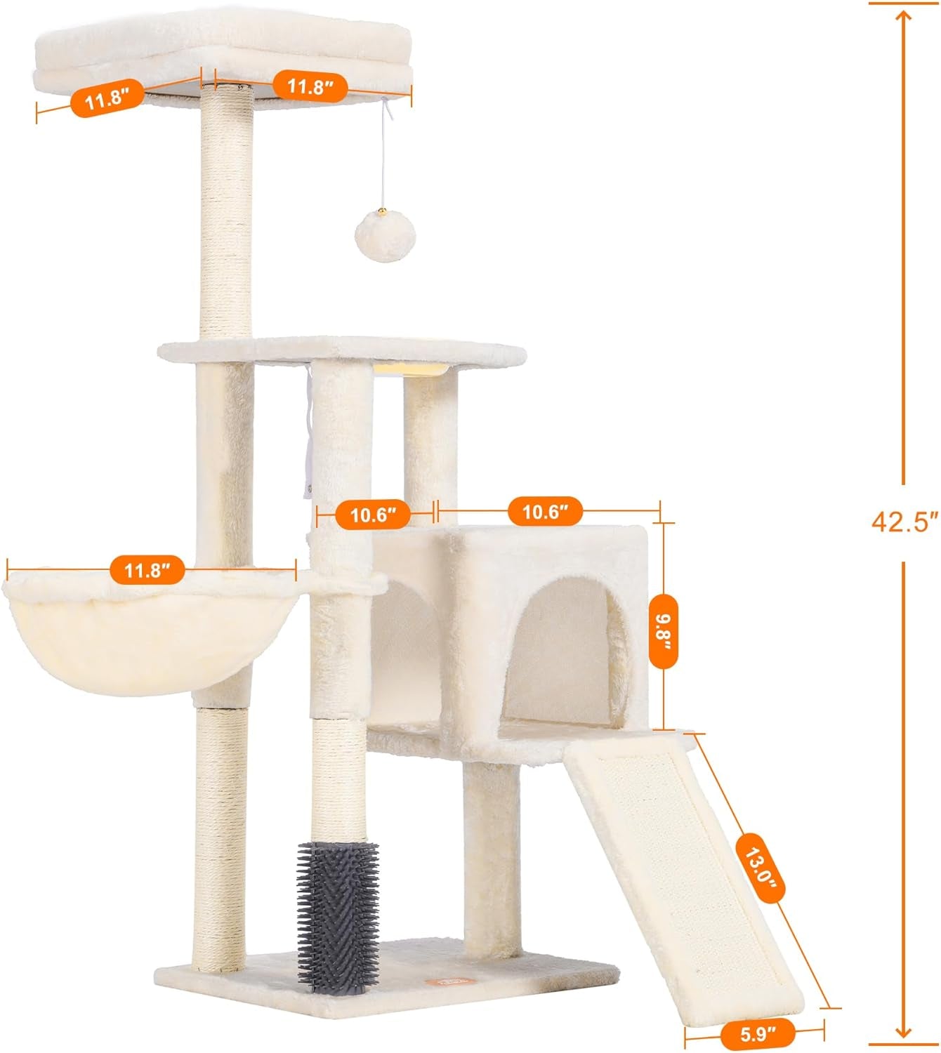 Cat Tree Tower with Self Groomer & Cozy Condo for Indoor Cats