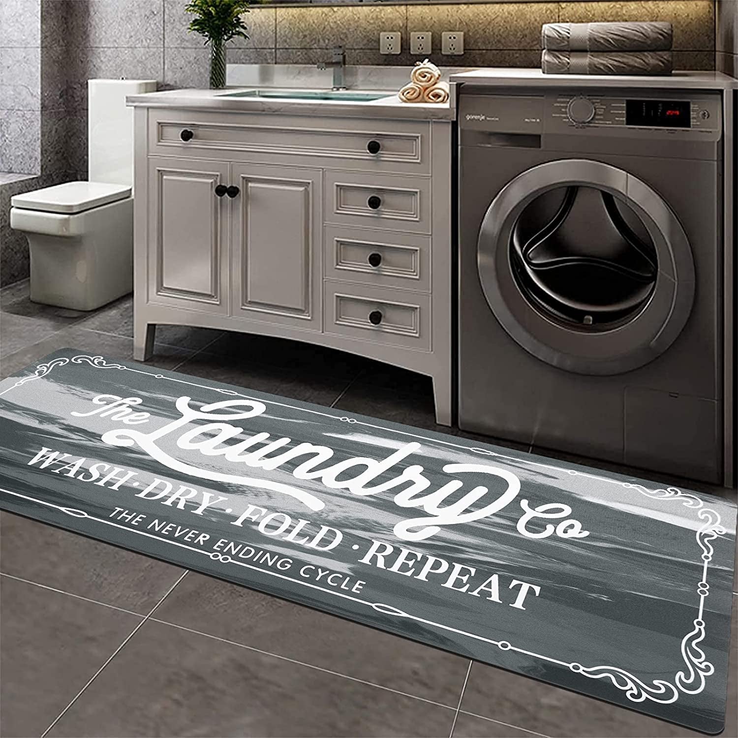Waterproof Laundry Room Rug Runner 20"x48" – Non-Slip Washable Floor Mat for Kitchen & Bathroom