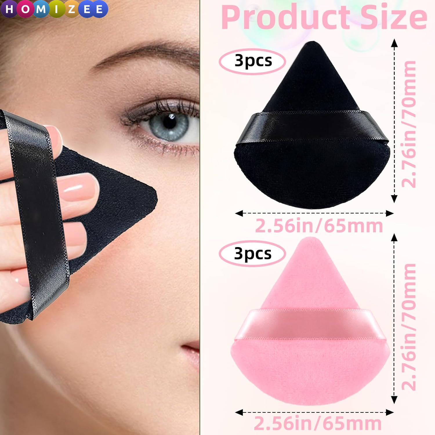 6Pcs Triangle Powder Puff Set – Soft Makeup Sponges for Dry & Wet Use, Perfect for Loose Powder, Foundation & Setting Makeup (Pink & Black)