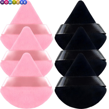 6Pcs Triangle Powder Puff Set – Soft Makeup Sponges for Dry & Wet Use, Perfect for Loose Powder, Foundation & Setting Makeup (Pink & Black)