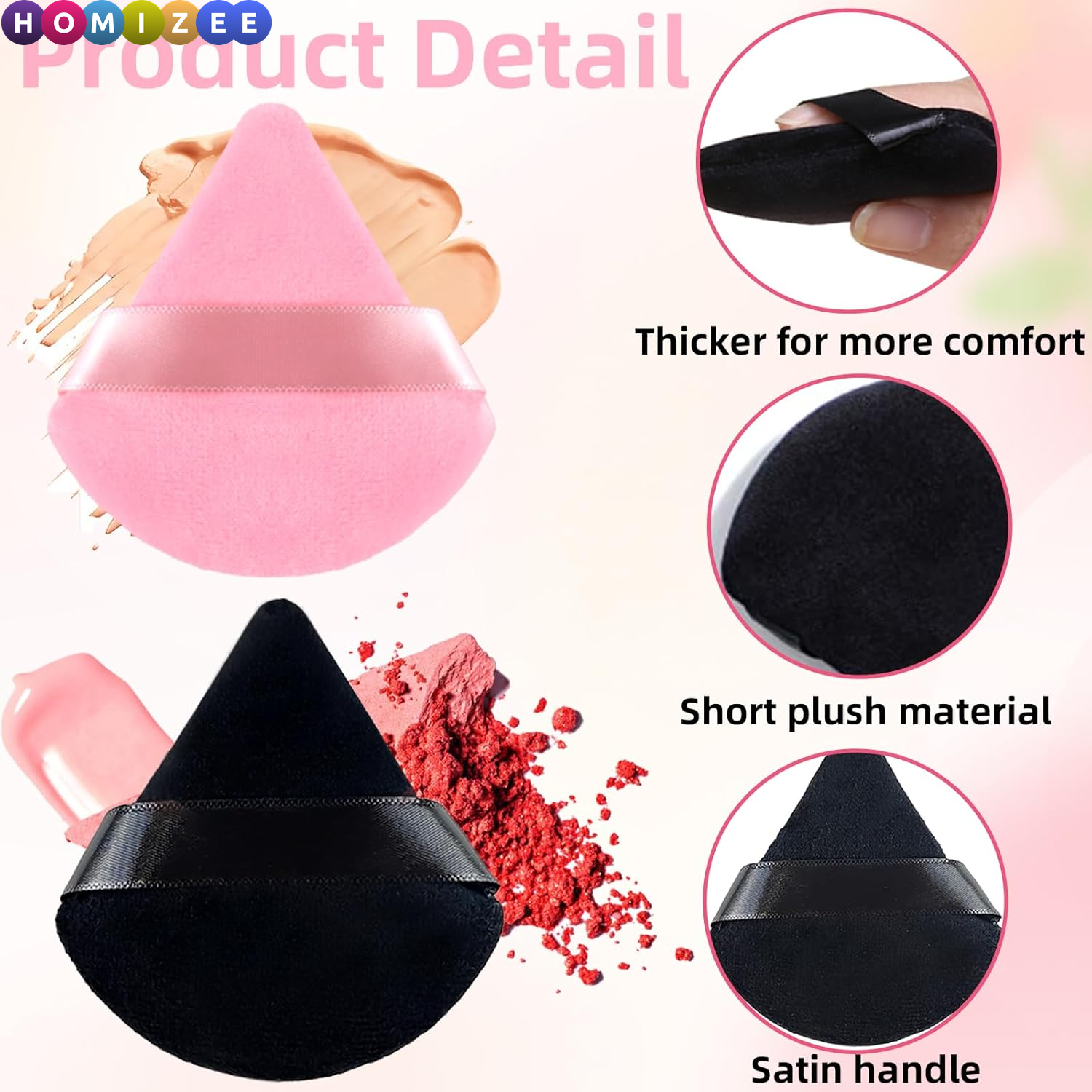6Pcs Triangle Powder Puff Set – Soft Makeup Sponges for Dry & Wet Use, Perfect for Loose Powder, Foundation & Setting Makeup (Pink & Black)