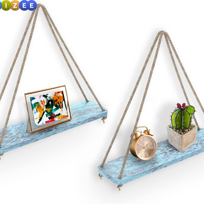 Set of 2 Rustic Boho Hanging Wall Shelves