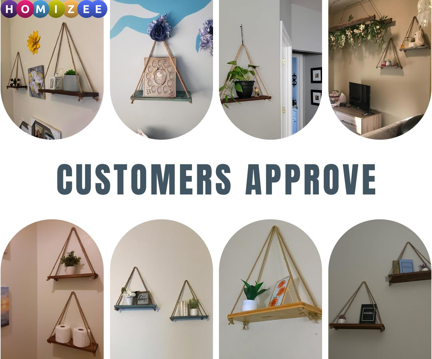 Rustic Hanging Wall Shelves Set of 2 – Boho Farmhouse Rope Shelves with Real Wood, 17"x5.2" (Blue)